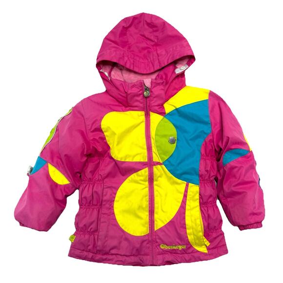 Obermeyer Kismet Jacket Coat Kids Sz 5 Pink Winter Hood Yellow Flower Bright - Picture 1 of 16